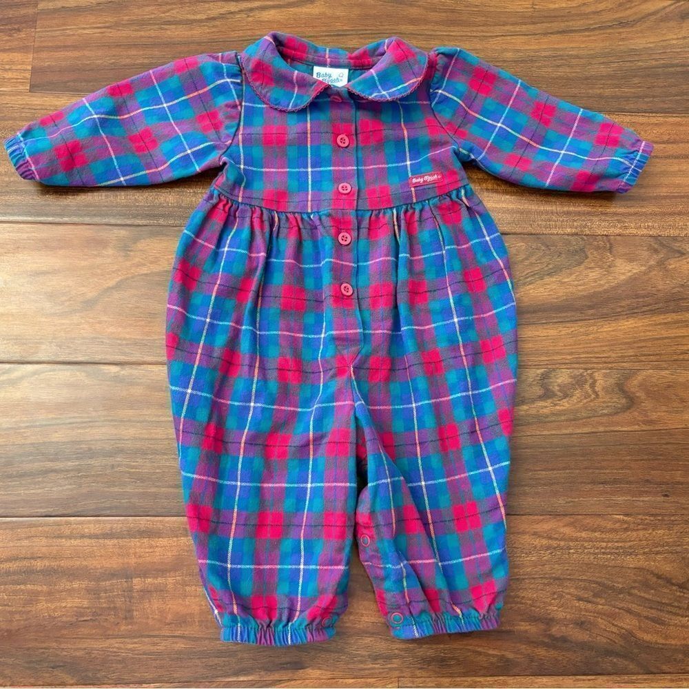 Osh Kosh B’Gosh Baby B’Gosh vintage pink/purple/teal plaid long sleeve jumpsuit